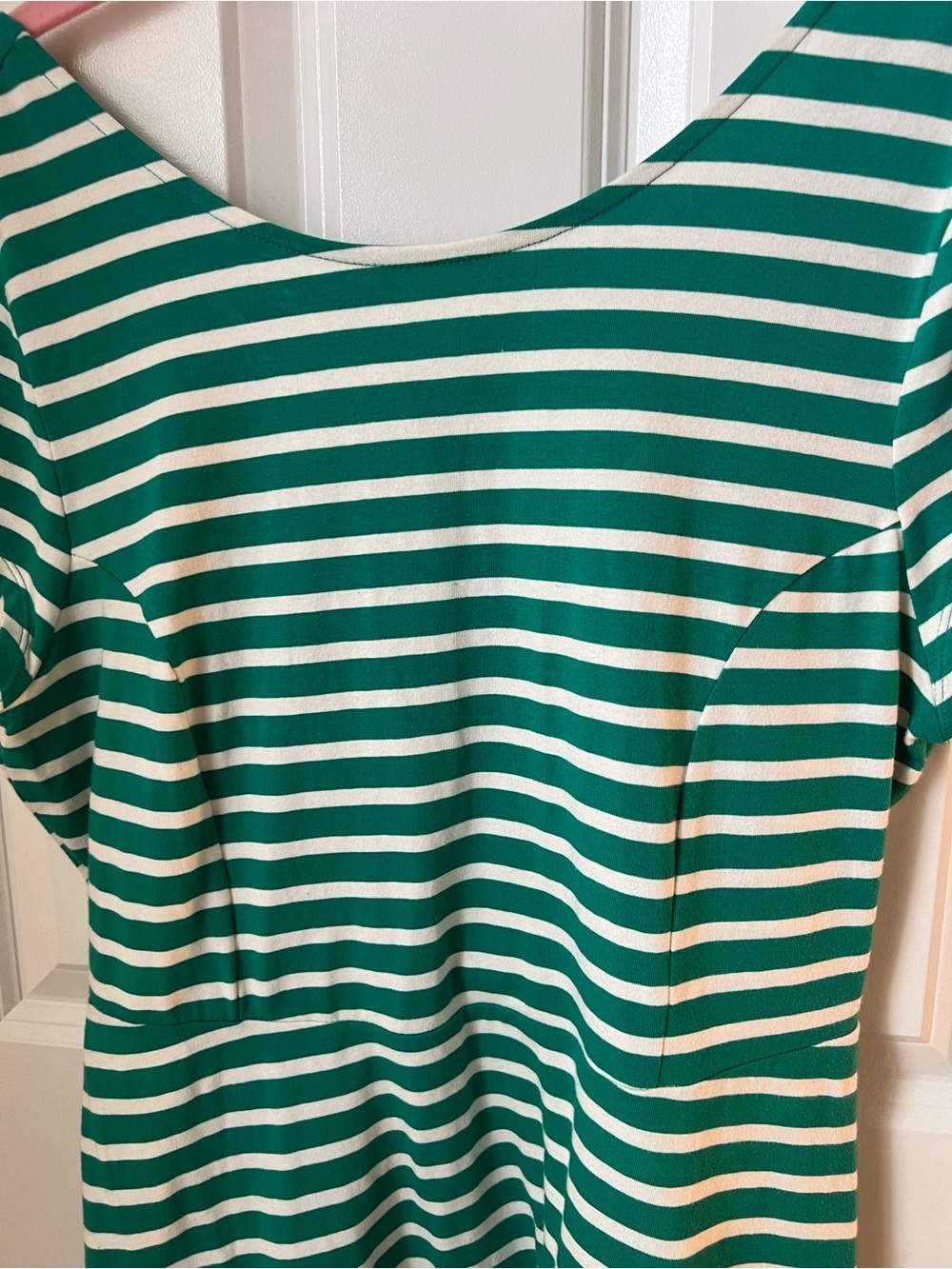 Old Navy Green and White Striped Scoop Neck Tee